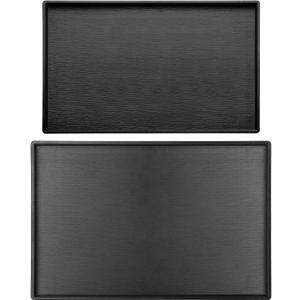 Cedilis 2 Pack Black Rectangular Serving Trays, Non-Slip Multi-Purpose Plastic Cafeteria Tray for Coffee Table, Kitchen, Parties