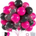 60pcs Hot Pink Black Clear Balloons Kit, 12 Inch Gothic, Glam & Princess Theme Party Balloons for Birthday, Graduation, Halloween, Mother's Day & Boho Chic Events Decorations