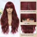 MINSEEYOO Burgundy Wig with Bangs for Women Long Burgundy Wavy Wigs 26 Inch Dark Red Wigs Natural Looking Heat Resistant Synthetic Wig for Daily Party Use