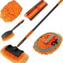 LAANPOLE 12FT Car Wash Brush with Long Handle, Car Cleaning Kit with Soft Bristle Wash Brush, Microfiber Cleaning Mop, Window Squeegee, Mitt, Wheel Brush for RV, Truck, Boat, House Siding