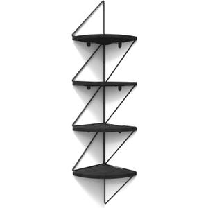SZQINJI Corner Shelf Wall Mount 4-Tier Rustic Wood Floating Shelves Wall Shelves for Bedroom Living Room Bathroom Kitchen Office Vintage Black