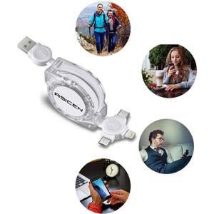 ASICEN 3 in 1 Multi Charger Cable, 2Pack Retractable Charging Cable[1M], Multi USB Phone Charger with IP/Type C/Micro USB for iPhone17/16/15/14/13/12/Samsung Galaxy/Pixel/Sony/LG/HTC/Tablets