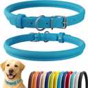 CollarDirect Rolled Leather Dog Collar, Soft Padded Round Puppy Collar, Handmade Genuine Leather Collar Dog Small Large Cat Collars 13 Colors (15-19 Inch, Light Blue)