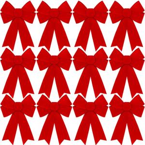 Heartome 12 PCS Christmas Bows for Tree, 9 x12 in Large PVC Bows for Christmas Decorations Indoor, Red Plastic Xmas Bows, Outdoor Xmas Home Wreath Fence Stairs Railing Fireplace Front Door Supplies