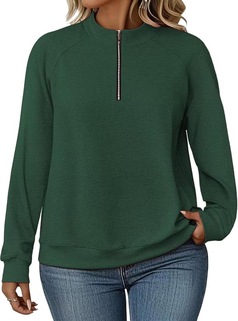 DOLNINE Plus-Size-Sweatshirts for Women Casual Oversized Half Zip Pullover Tops Dressy Long Sleeve Crewneck Blouses Shirts (Green, XL)