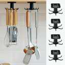 4 PCS Under Cabinet Kitchen Utensil Hooks 360 Rotation Adhesive Nail Free Hanging Rack for Kitchen Utensils, Tools, Towel, Knife (Black)