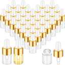 100 Pcs Mini Glass Oil Dropper Bottle Bulk, Clear Essential Small Empty Bottles Sample Containers Perfume Liquid Vials with Cap for Traveling (2 ml,Gold)