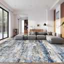 Area Rugs 10x14 Living Room: Washable Rug Modern Abstract Neutral Soft Non-Slip Low-Pile Indoor Large Carpet for Bedroom Dining Room Playroom Home Office (Blue Grey Brown, 10'x14')