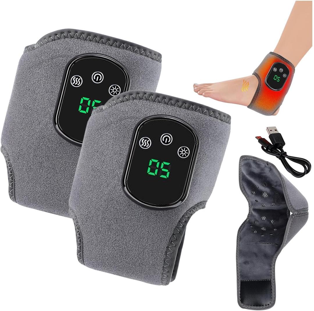 Portable Foot and Ankle Massager with Heat – 3-Speed Vibration & 5-Temperature Settings, Wireless for Pain Relief, Swelling, Plantar Fasciitis, Travel & Home Use