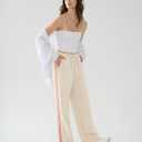 Susclude Womens Wide Leg Sweatpants Baggy Cotton Stretch Track Pants Lightweight Striped Casual Lounge Flatters Legs Pants (Large, Beige)