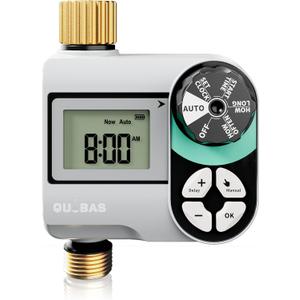QUOBAS Sprinkler Timer, Programmable Hose Timers with Brass Inlet & Outlet, Water Timer for Garden Hose with Rain Delay/Automatic/Manual Watering System, Digital Drip Irrigation Timers for Yard, Lawn (Interval Program 1 Zone)