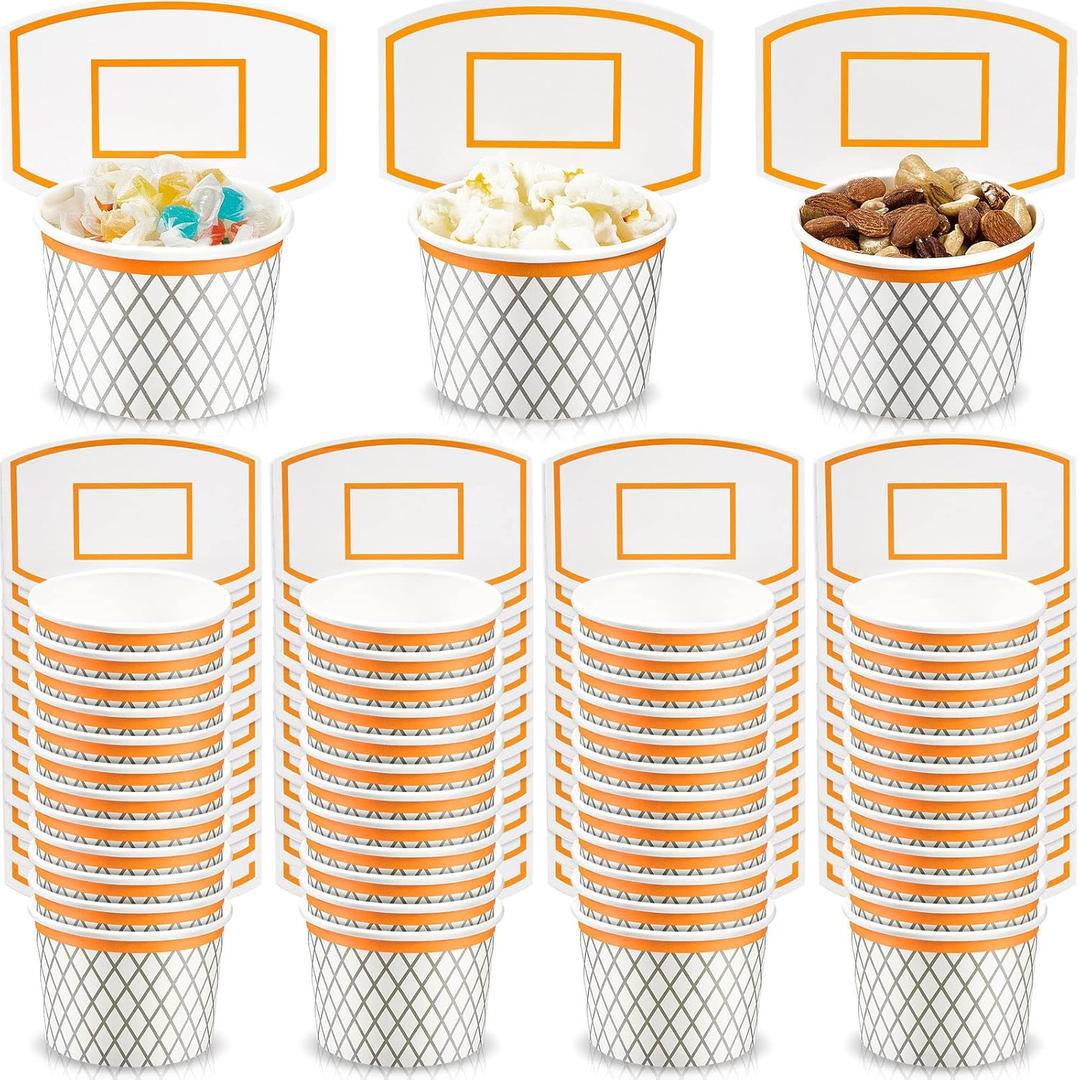 Suclain 48 Pieces Basketball Hoop Snack Cups Basketball Party Decorations Paper Party Supplies Paper Snack Cups Disposable Treat Food Bowls for Ball Themed Birthday Favors