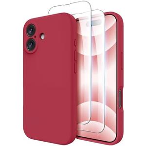 OTOFLY Compatible with iPhone 16 Case, Compatible with MagSafe, Shockproof Magnetic Silicone Case for iPhone 16,[Military Grade Protection] [2 Pack Screen Protectors], Viva Magenta