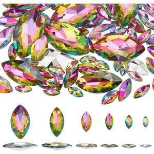 FINGERINSPIRE 94 Pcs Horse Eye Glass Rhinestones 6 Sizes Colorful Pointed Back Rhinestone Marquise Shaped Faceted Gem Stone Crystal Jewelry Embelishment with Plated Back for Craft Decor Jewelry Making