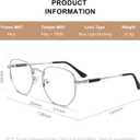 Classic Square Polygon Reading Glasses for Men Women Light Blocking Computer Readers Spring Hinge Metal Frame (Silver)