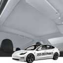 VION Tesla Model 3 Roof Sunshade (2023-2021 Model 3) – Full Blackout (No Light Transmission), Cooler Cabin, Dual-Layer Fabric with Graphene-Enhanced UV Coating, No Sagging – Gray