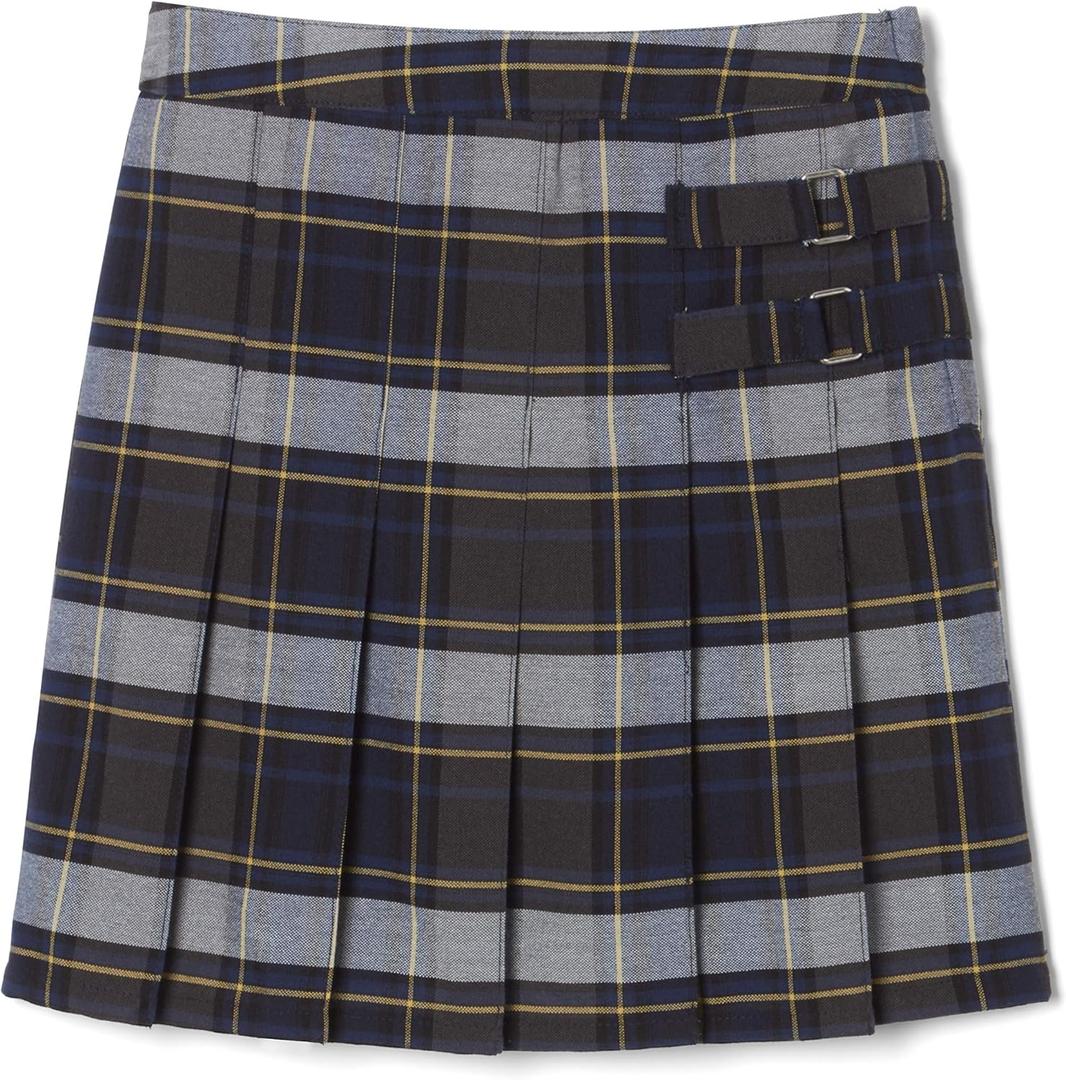 French Toast Girls Plaid Adjustable Waist Pleated-Front Two-tab Scooter (5, Blue & Gold Plaid)