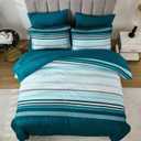 Dobuyly Teal King Size Comforter Set 7 Pieces, Blue Boho Striped Bed in a Bag Soft Microfiber All Season Bedding Set with Comforter, Sheets, Pillowcases & Shams