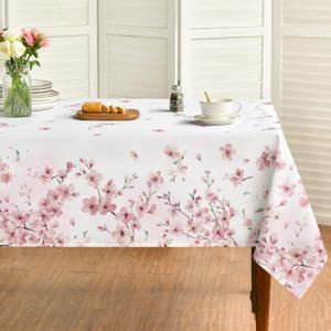 Horaldaily Spring Tablecloth 60×104 Inch Rectangular, Pink Cherry Blossoms Washable Seasonal Table Cover for Party Picnic Dinner Decor