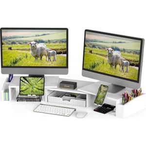 Simple Houseware Desk Dual Monitor Stand Riser with Drawer, White