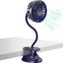 Clip on Fan Usb Battery Operated Desk Clip Fan with Emergency Power Bank, Baby Stroller Fan Rechargeable Personal Fan Flexible Neck 3 Speeds Great for Beach Car Camping Dorm Bed Office-Navy Blue