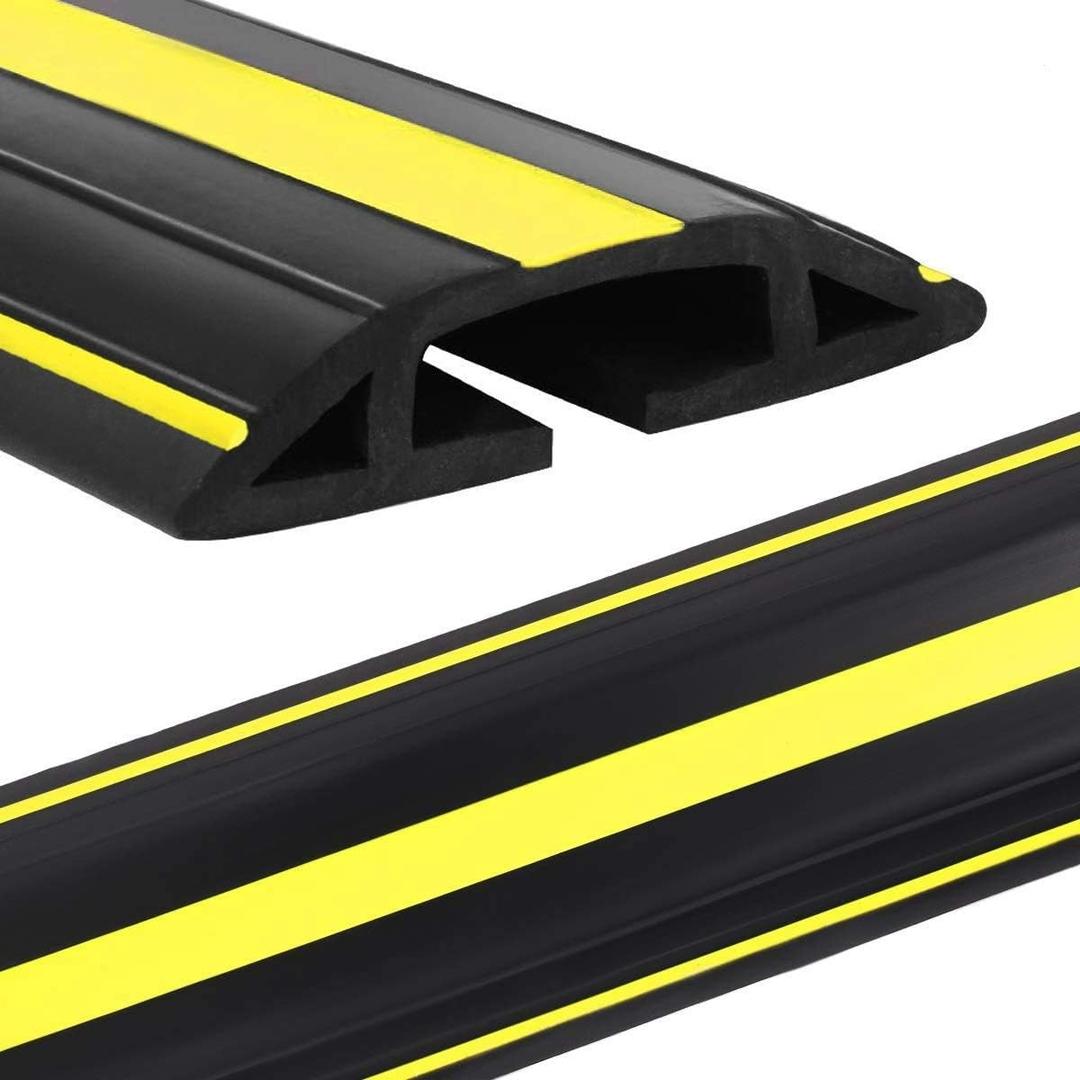Eapele 10 ft Floor Cable Cover Protector, Heavy Duty PVC Duct Easy to Unroll, Prevent Trip Hazard for Home Office or Outdoor Settings (10 feet-1pc, Yellow & Black)