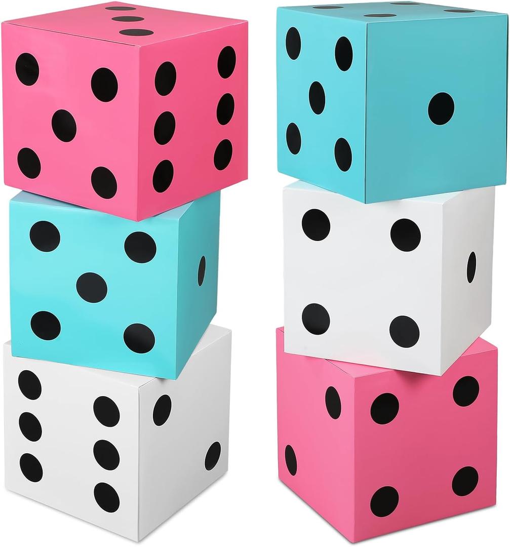 6 Pcs Large Sock Hop Party Decorations 12 Inch 50s Sock Hop Dice Boxes Rock and Roll Party Decoration Giant 1950s Dice Centerpieces for 1950s Retro Music Rocking Hip Birthday Decor (White)