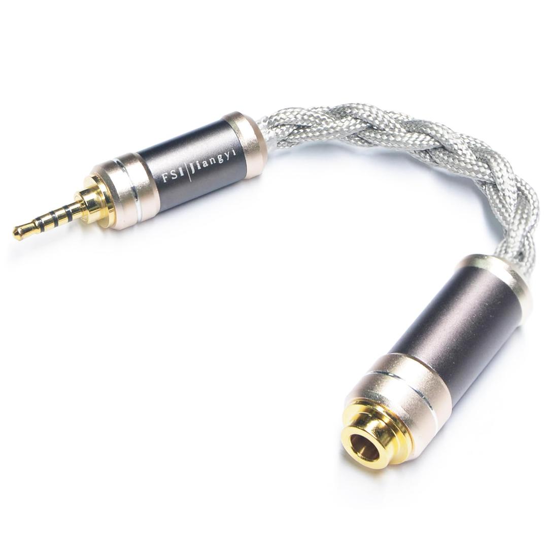 2.5mm Balanced Male to 4.4mm Balanced Female Portable Headphone Adapter Cable 6N Single Crystal Silver Portable Conversion Cable, IEM Adapter Hi-Fi Cable