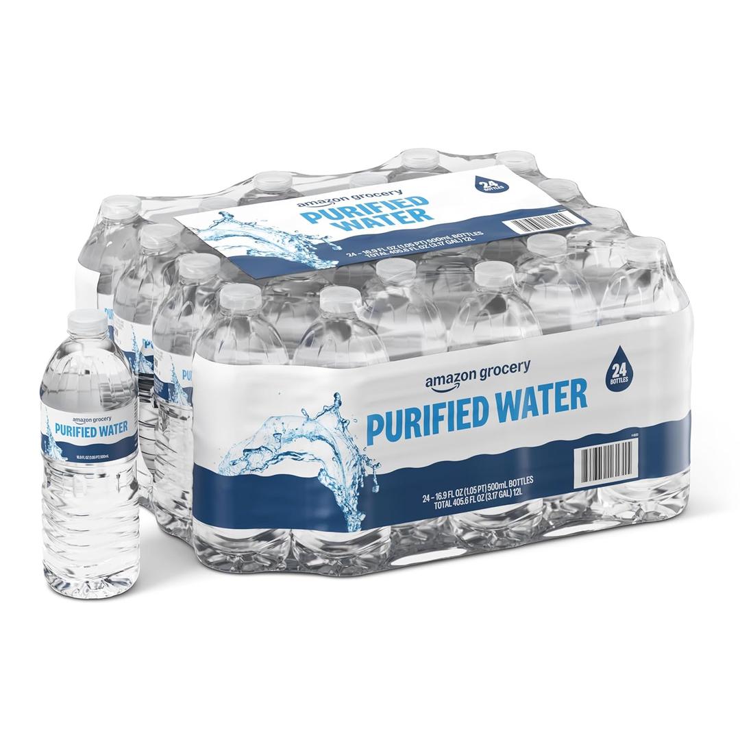 Amazon Grocery, Purified Water, 16.9 Fl Oz, 24 Ct (Previously Happy Belly, Packaging May Vary), BB Date: 07/30/27