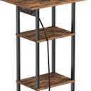 Tall End Table with Charging Station, Skinny Nightstand with USB Ports and Outlets, 3 Tier Narrow Side Table with Storage for Bedroom, Living Room, Office, Rustic Brown and Black