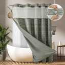 No Hooks Required Boho Farmhouse Shower Curtain Tufted Chevron Striped with Snap in Liner - 72W x 80H, Water Resistant Hotel Grade Spa Like Bathroom Curtain Set, Grey