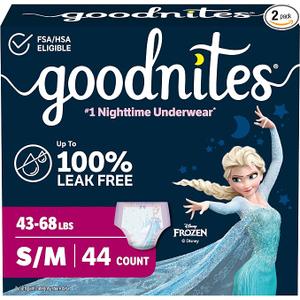 Goodnites Girls' Nighttime Bedwetting Underwear, Size S/M (43-68 lbs), 44 Ct (2 Packs of 22)