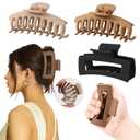 4 PCS Cloud Claw Clips for Women, Unsnappable Soft Hair Claws for Lying Down & Driving |Strong Hold Hair Claws for Thick Curly Hair | Hair Claw Clips for Hat, Hair Accessories for Sleeping & Travel (Brown-black)