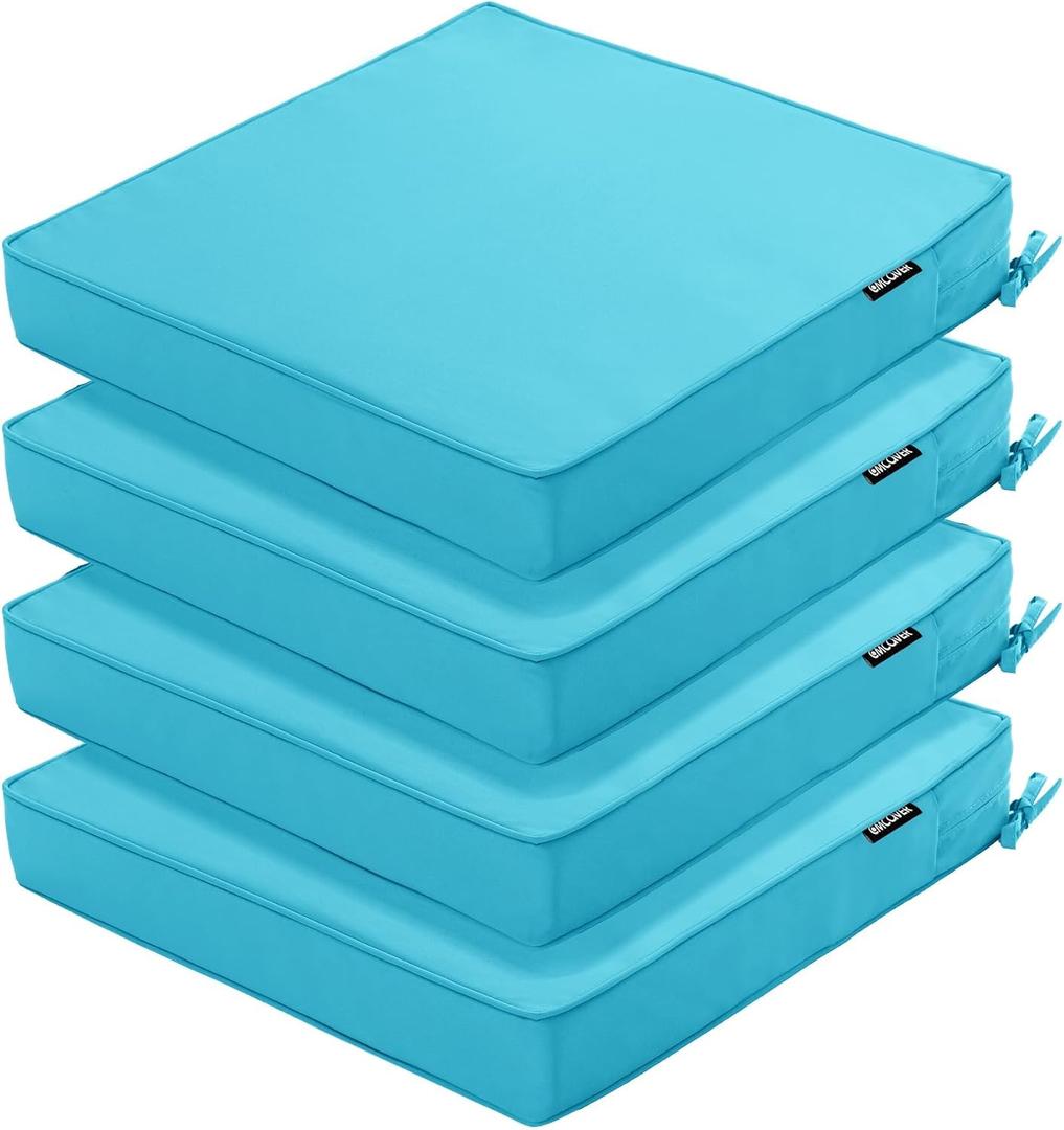 Outdoor Chair Cushions Set of 4, 19 x 19 x 3 Inch Seat Pads
Waterproof Patio Chair Cushions with Tie, Fade Resistant Cushions for Outdoor Furniture Garden Lawn, Teal