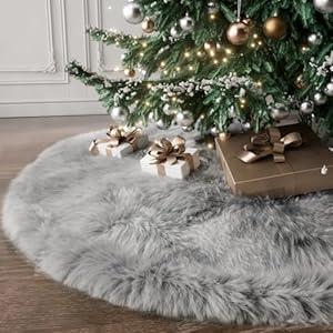 iMucci 36inch Christmas Tree Skirt Wool Fur Grey Tree Skirt Small Tree Skirts Grey Trees Skirt Holiday Party Decoration