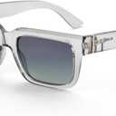 ZENOTTIC Rectangle Sunglasses for Men Women Polarized UV400 Protection Classic Trendy Driving Sun Glasses (C06 Crystal Light Grey Frame Grey Lens)