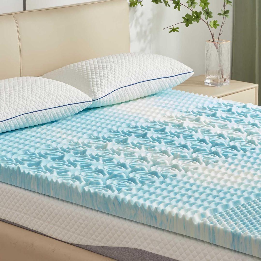 SINWEEK Mattress Topper 5-Zone Memory Foam Mattress Topper Pressure Relieve Soft Mattress Pad, CertiPUR-US Certified, 2 Inch Queen Size, Blue