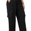 DGD Women's Plus Size High Waisted Cargo Dress Pants - 4-Way Stretch Office Trousers with Elastic Waist & Utility Pockets, 4XL, Black