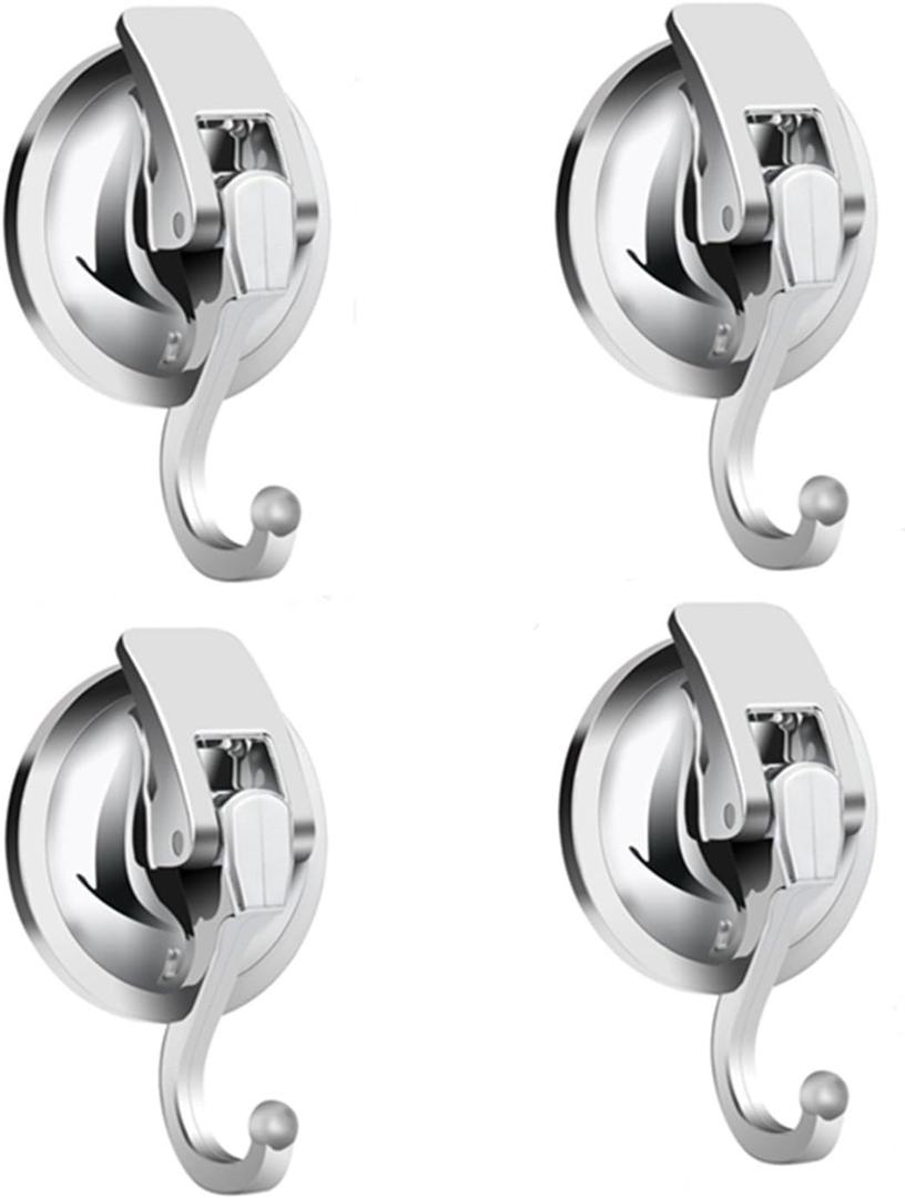 Heavy Duty Vacuum Suction Cups Hooks (4Pack) Specialized for Kitchen&Bathroom&Restroom Organization (Silver)