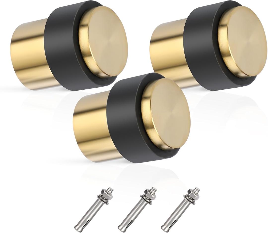 Sumnacon Floor Door Stopper 3 Pack Solid Stainless Steel Door Stop with Rubber Bumper-Safety Floor Mount Doorstop with Screws, Heavy Duty Commercial Industrial Floor Door Stopper, Gold