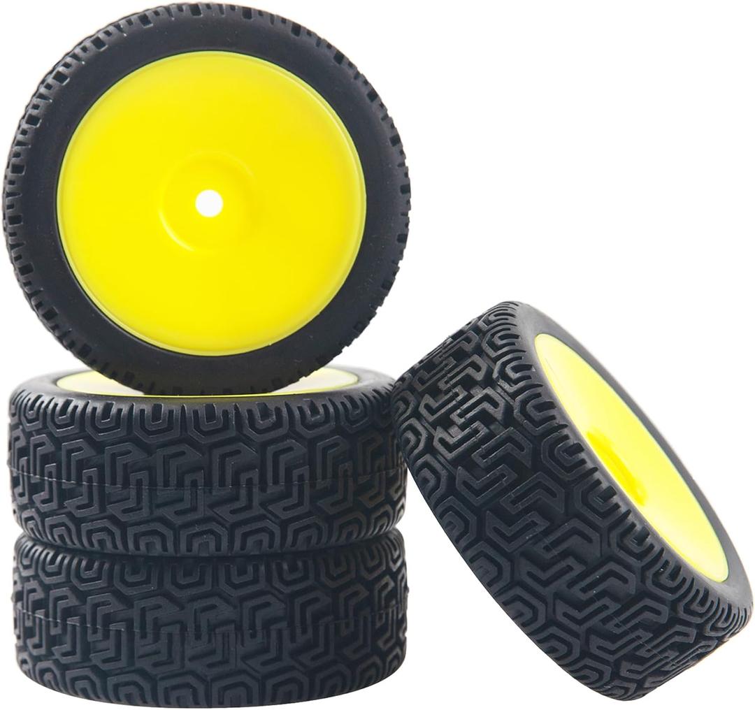 RC 12mm Hex Hub Wheel Rims & Rubber Tires Compatible with HSP Tamiya HPI Kyosho 1/10 On-Road Touring Car WLtoys 1/14 144001 Traxxas 1/16 Slash RC 1/18 A959B Buggy (Yellow)