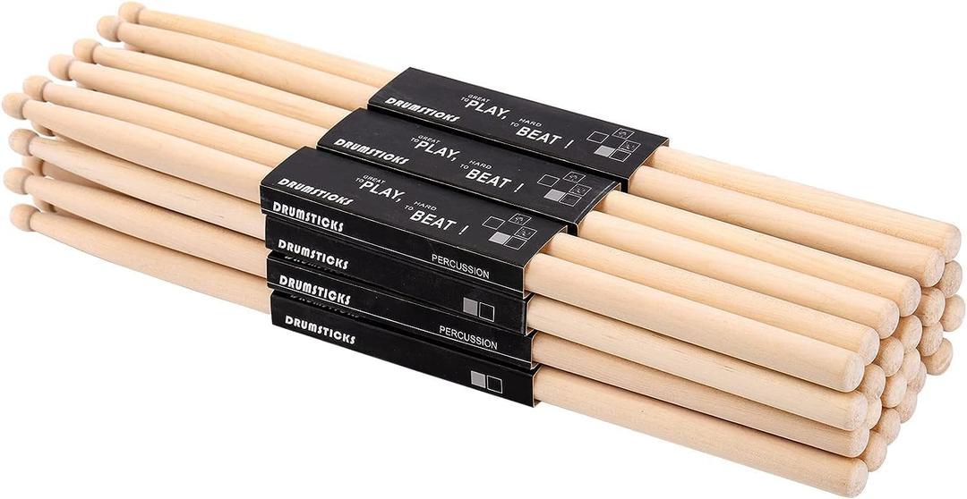 Suwimut 12 Pairs Drumsticks, Classic Maple 5B Oval Wood Tip Drum Sticks for Adults Kids and Beginners, Musical Instrument Percussion Accessories