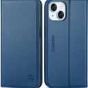 SHIELDON Case for iPhone 15 2023, Genuine Leather Wallet Foldable Case with Kickstand RFID Blocking Card Holder Magnetic Closure Shock-Absorbent Cover Compatible with iPhone 15 6.1" - Royal Blue