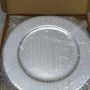 Tanlade 12 Pcs 13 Inch Charger Plates Bulk Round Wedding Chargers Plastic Dinner Plates for Table Setting Wedding Party Decoration (Silver White) (Plain Style)