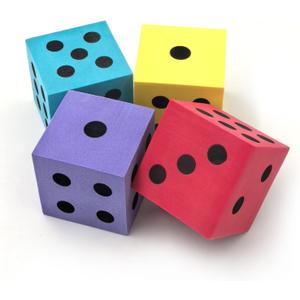Deke Home - Foam Dice Set (Pack of 4), Big Dice for Classroom & Home Schooling, Assorted Bright Colors, Large 1.96 in, Lightweight, Quiet Play Toy, Math Games, Classrooms, Non-Toxic Materials