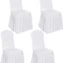 4pcs Chair Covers Stretch Parsons Skirt, Durable Washable Universal Chair Slipcover, Super Fit Spandex Chair Seat Protector Cover for Hotel, Ceremony, Home(White)