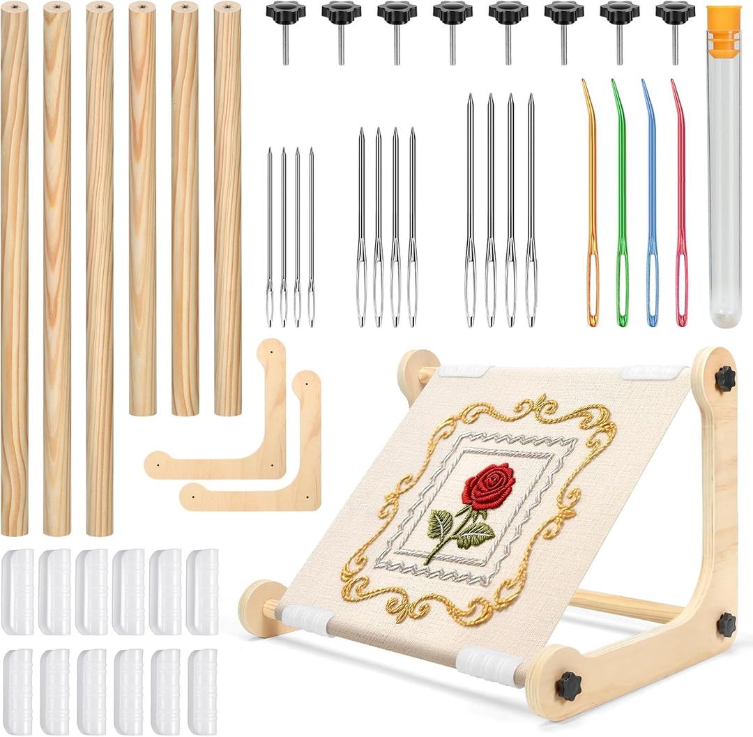 Adjustable Cross Stitch Stand, Wooden Embroidery Hoop Holder, Easy to Carry and Portable, Perfect for Embroidery, Tapestry, and Sewing, Ideal for Home or Studio Use (11.8" and 15.75")