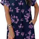 Zeagoo Dresses for Women 2026 Floral Dress for Women Shirt Trendy Dress for Women Casual Summer Dress V Neck T Shirt Dresses with Pockets Women Short Sleeve A Line Dresses Blue Sundress Purple S