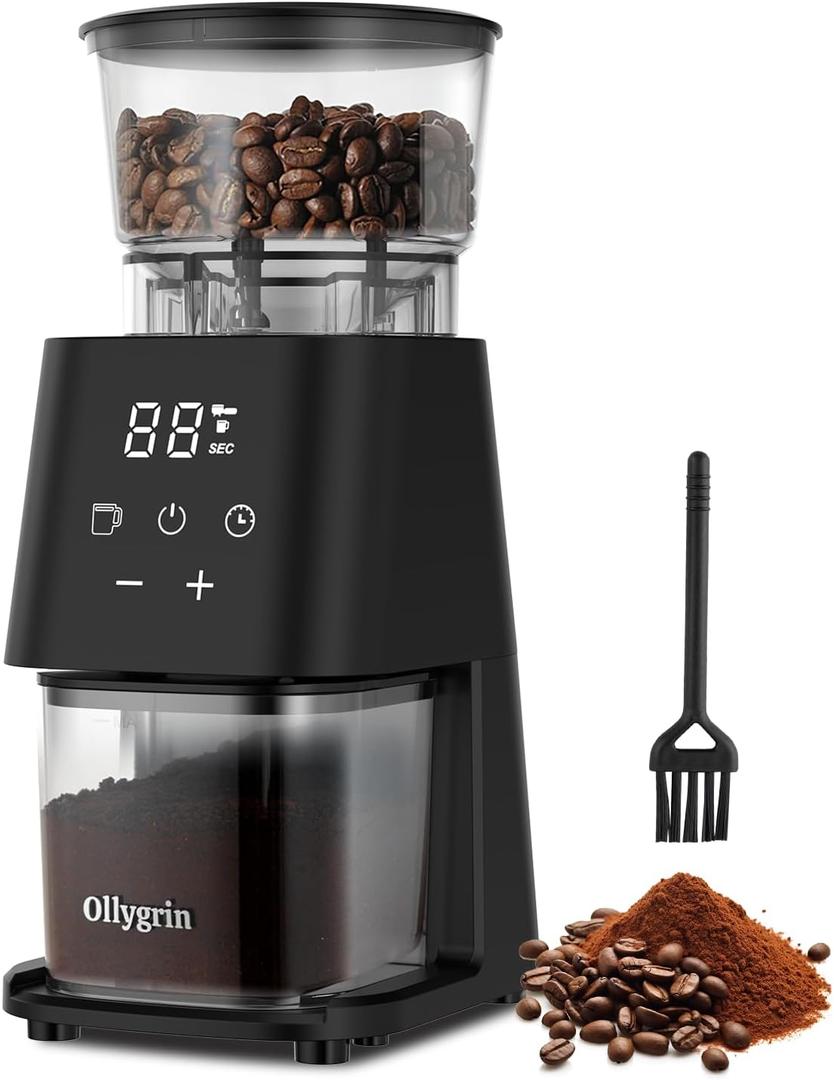 Conical Burr Coffee Grinder with Touch Panel, Adjustable Coffee Bean Grinder with 30 Grinding Settings,2-12 Cups for Espresso,French Press & Drip Coffee (Black)
