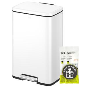 EKO Madison Matte White Stainless Steel 13.2 Gal/50L Kitchen Step Trash Can or Recycling Bin, Removable Inner Liner, Soft Close Lid, Fingerprint Resistant Finish